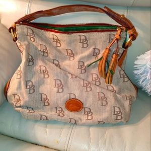 Vintage Dooney & Bourke Red Tan Monogram Tassel Sh